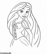 Coloring Hair Long Princess Pages Close Coloringpages sketch template