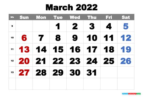 printable march  calendar word  image