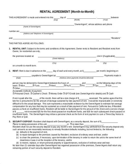 sample rental agreement form rental agreement templates lease
