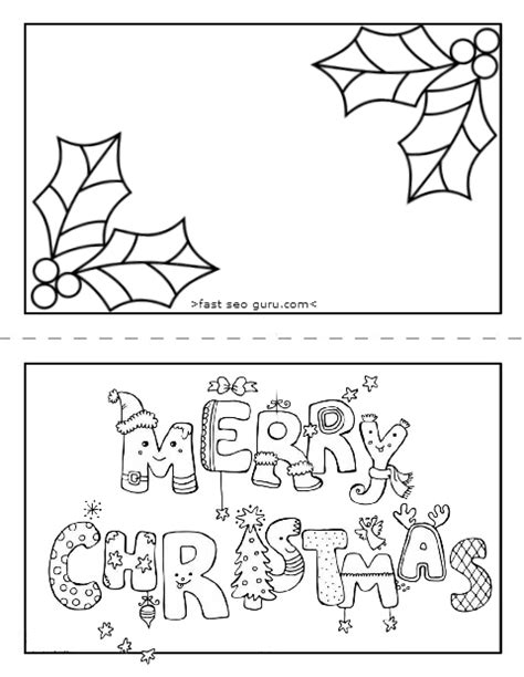 printable merry christmas card coloring page  kids