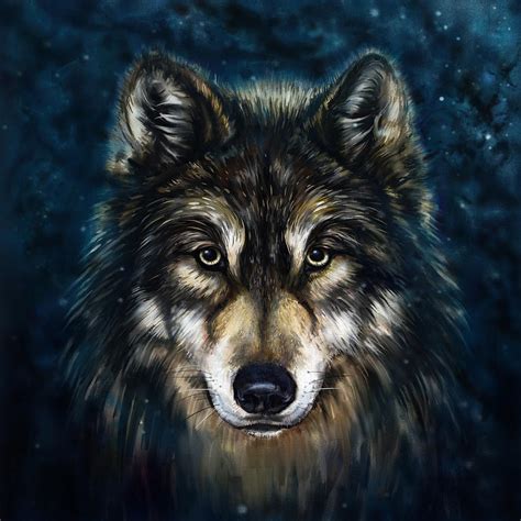 wolf head painting  marcin moderski fine art america