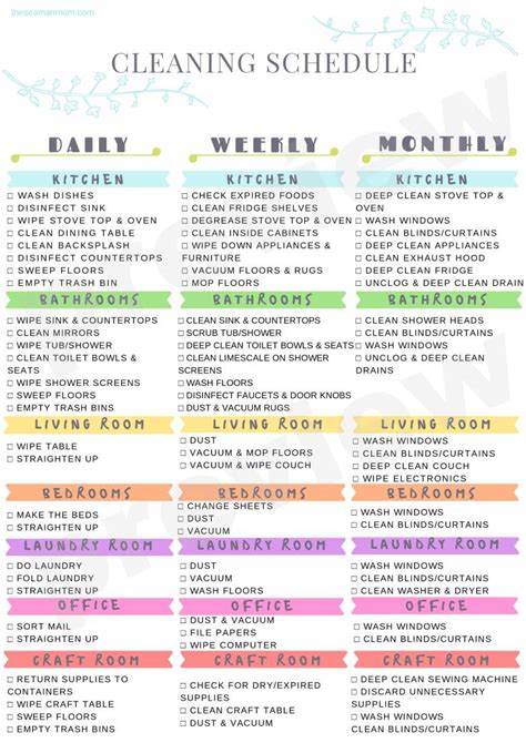 cleaning schedule  printable