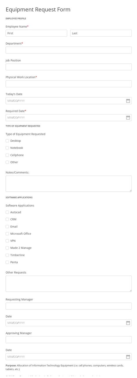 equipment request form template  form builder