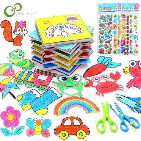 pcs kids cartoon color paper folding cutting stickers toys child