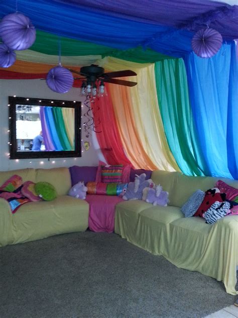 rainbow unicorn sleepover party threw down air mattresses