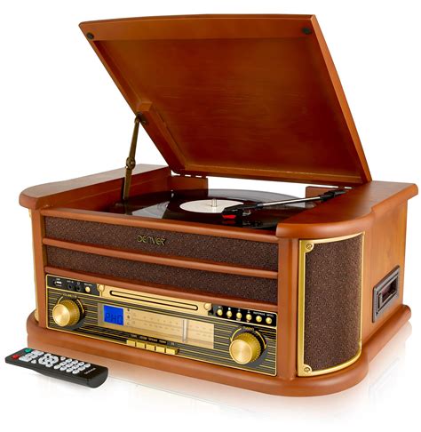 buy denver    cd cassette player retro wooden record player hifi system  speed vinyl