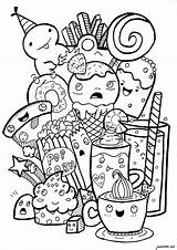 Coloring Doodle Food Pages Junk Sweet Color Doodling Adults Adult Strange Doodles Cute Kids Kawaii Inappropriate Creatures Fries Sodas Pizzas sketch template