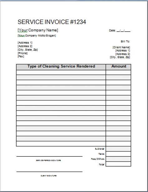 cleaning housekeeping invoice template word  cleaning