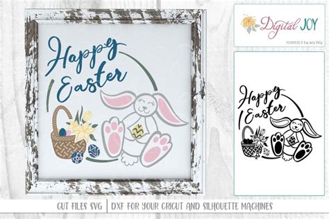 happy easter bunny basket svg dxf cut files  hand lettered