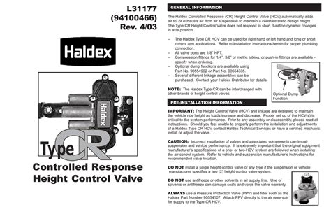 maintenance guide  haldex pn    controlled response cr height valves