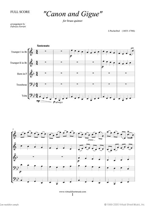 Pachelbel Canon In D Sheet Music For Brass Quintet Pdf