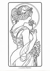 Mucha Alphonse Coloring Jugendstil Deco Pages Nouveau Flickr Kunst Tattoo Line Color Motif Lady Ideen Printable Choose Board Colouring Read sketch template