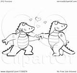 Alligator Dancing Romantic Pair Coloring Clipart Cartoon Thoman Cory Outlined Vector Regarding Notes sketch template