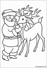 Reindeer Coloring Pages Santa Christmas Claus Drawing Xmas Template Printable Color Kids Colouring Print His Santas Deer Line Cute John sketch template