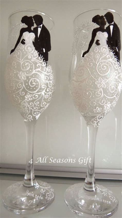 Champagne Glasses Decorated Wedding Glasses Personalized Wedding