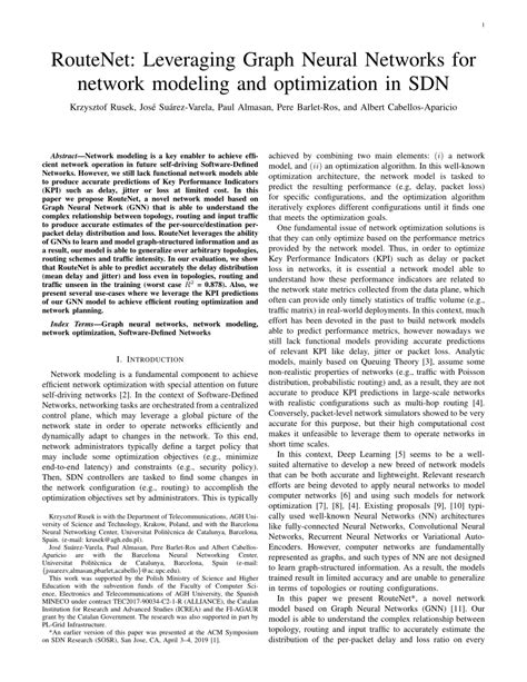 routenet leveraging graph neural networks  network modeling  optimization  sdn