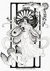 Nouveau Coloring Deviantart Drawings Line Mucha Butterfly Jugendstil Deco Draw Pages Visit Vector Pic Fairy Comments sketch template