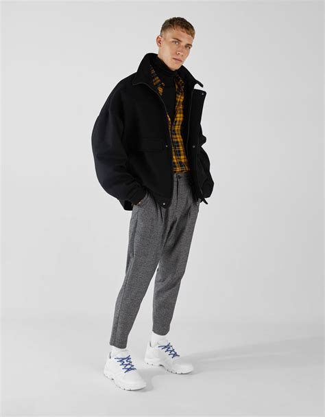 oversized woolly fabric jacket discover     items  bershka   products