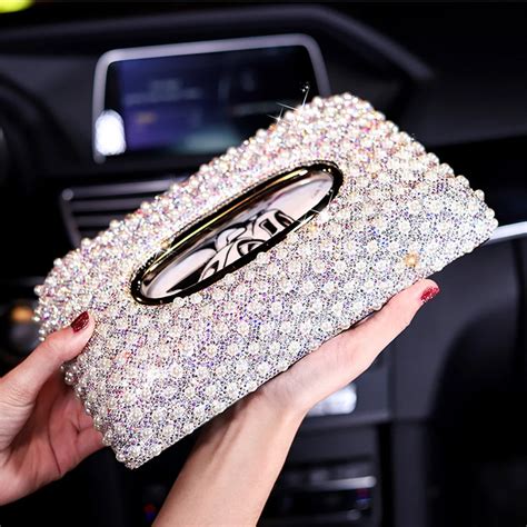 bling bling rhinestone pearl crystal handmade diamond crystal  car decor tissue box tissue