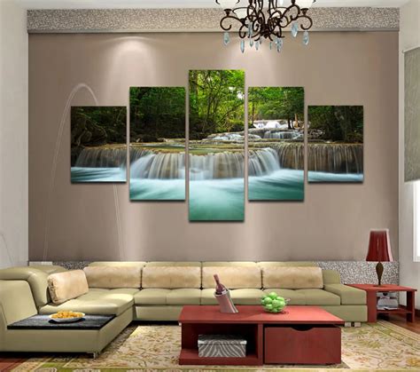 unframed  panels huge hd beautiful green waterfall top rated canvas print  living room wall