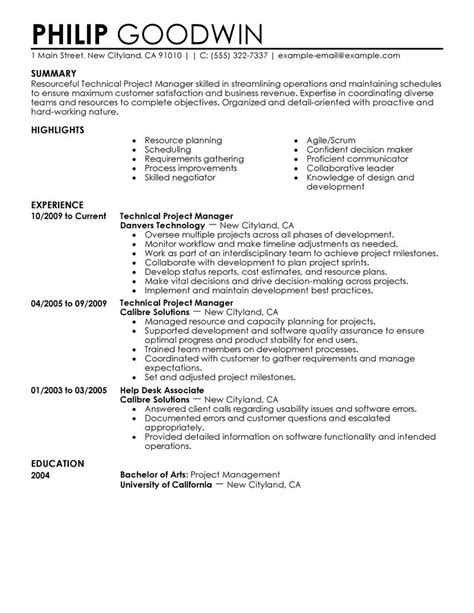 technical project manager resume  livecareer