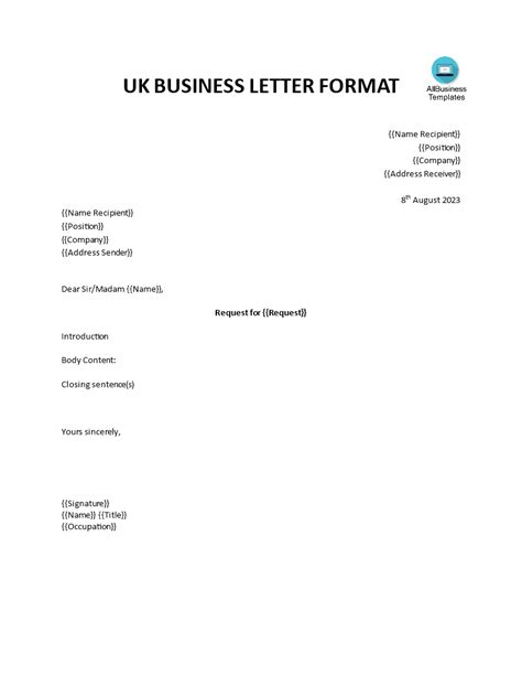 kostenloses uk business letter format