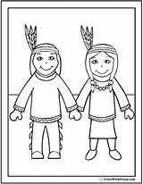 Coloring Native Indian Indians Thanksgiving sketch template