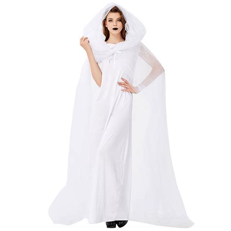 vintage white ghost bride long wedding dress and mesh long cloak adult