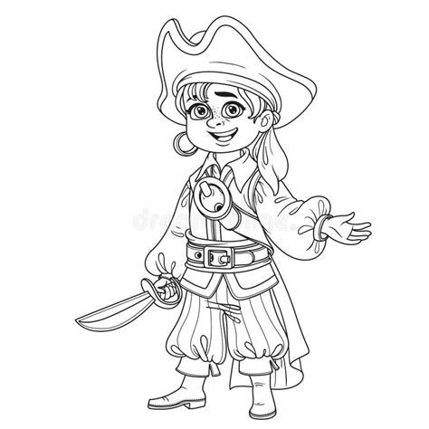 cute boy  pirate costume outlined  coloring page stock vector