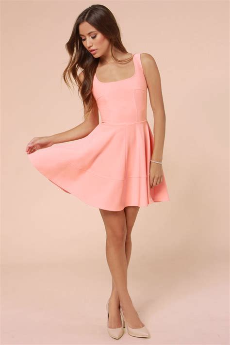 Pretty Peach Dress Skater Dress Pink Dress 42 00 Lulus