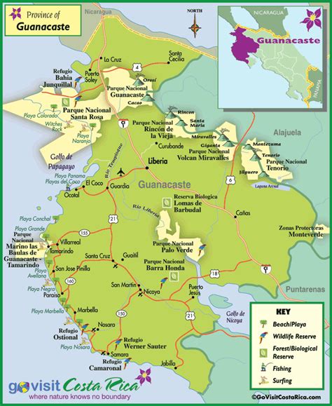 guanacaste region map costa rica  visit costa rica