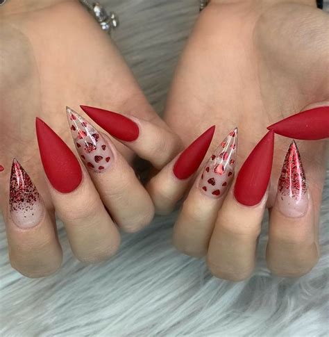 red nails  hearts nail designs valentines valentines nails red acrylic nails