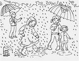 Rain Coloring Pages Fun Printable Rainy Kids Girl Description Under sketch template