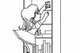 Coloring Bookshelf Pages Book Girl Room sketch template
