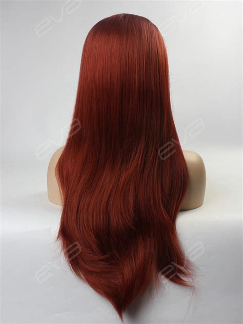 reddish brown ginger color long straight synthetic lace front wig  synthetic wigs evahair