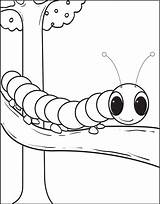 Caterpillar Coloring Cartoon Printable Kids Tree Border Branch sketch template