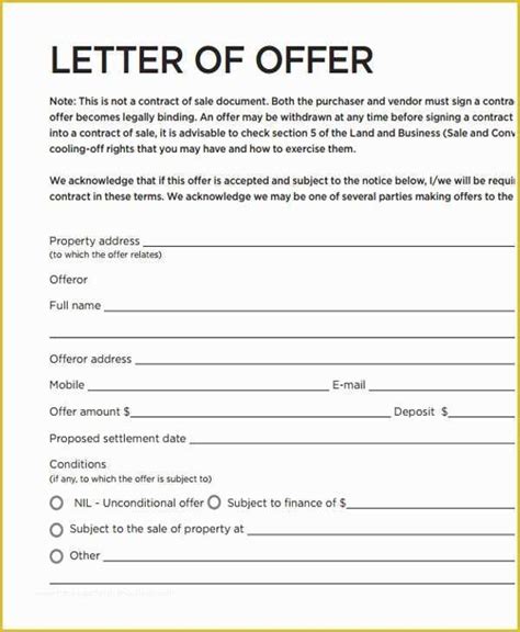 real estate offer template   formal fer letter template