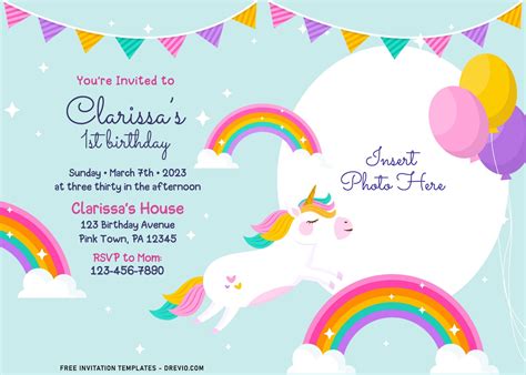 magical rainbow unicorn birthday invitation templates   ages