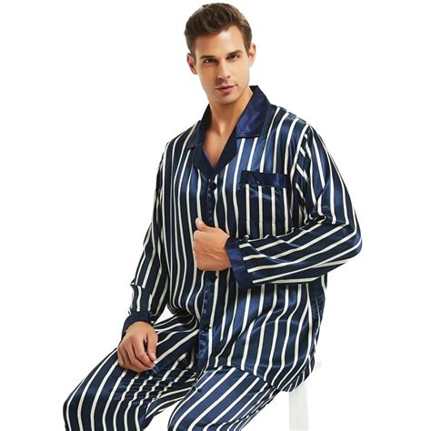 mens silk satin pajamas set pyjamas set pjs sleepwear loungewear  xl striped  pajama sets