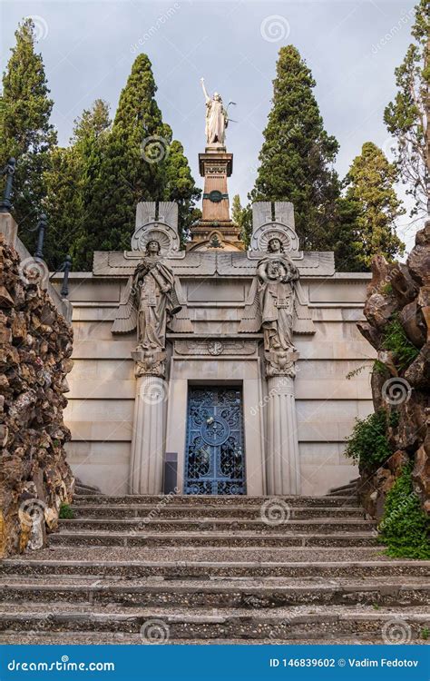 crypt  sculptures  montjuic cemetery barcelona spain stock photo image  grave