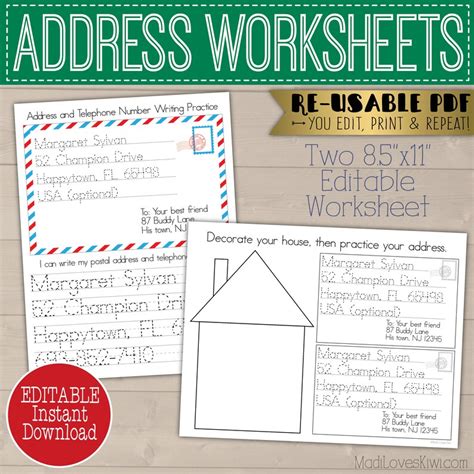 editable learn  address worksheet addressing envelope etsy