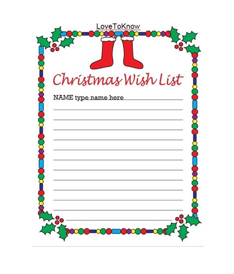christmas  list templates  printable word