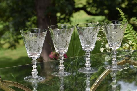 vintage acid etched crystal water goblet wine glasses set of 4