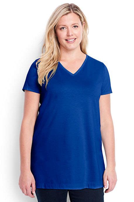 Womens Plus Size Supima Cotton Short Sleeve V Neck Tunic Top Tunic