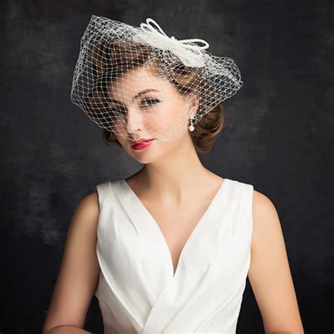 2018 New Fashion Bridal Net Hats White Hat Veil Bridal Flower Bow Bride