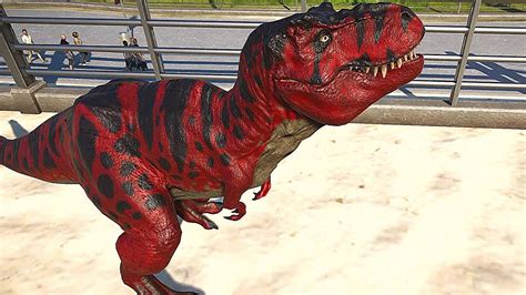 t rex red kenner walks in a cage jurassic world