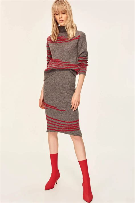 trendyol gray striped knitwear skirt tclawnv  skirts  women