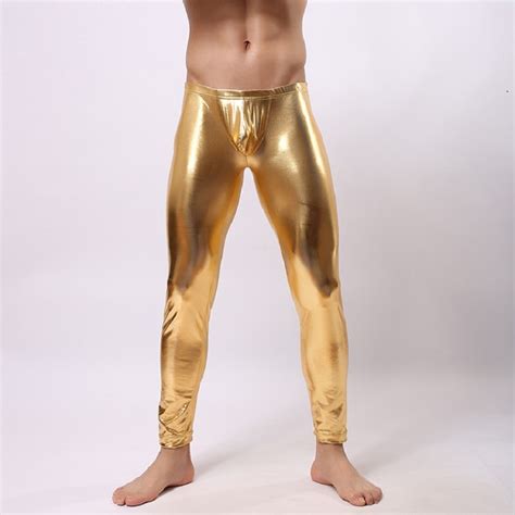 Fashion New Mens Hot Gold Shiny Tight Soft Sexy Casual Sweat Pants