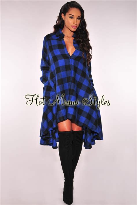 blue plaid flared dress