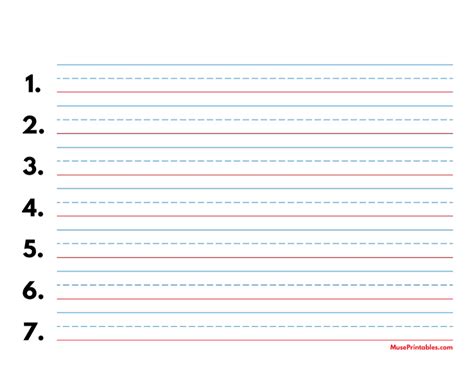printable blue  red numbered handwriting paper   landscape